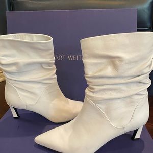 Stuart Weitzman low heel slouch boot - buttery soft white leather. Size 7.5.